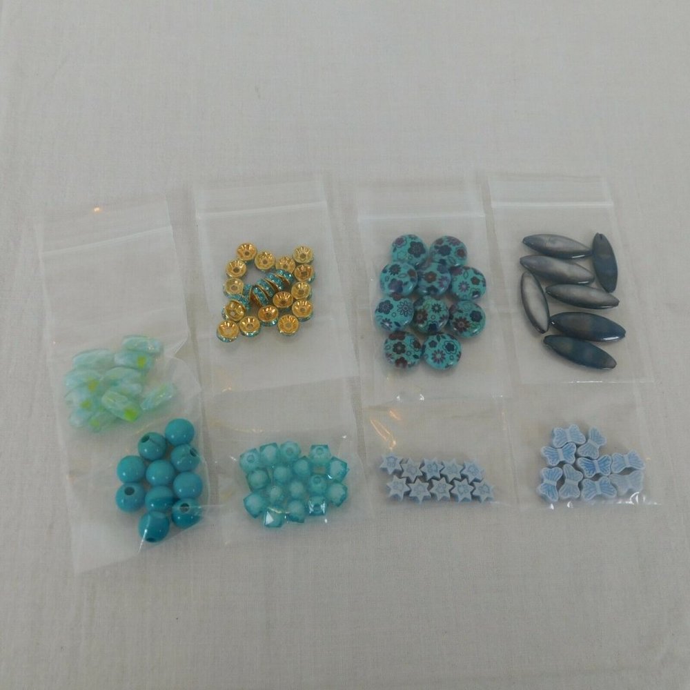 Blue Beads Mixed 8 Packs Round Oval Stars Butterflies Floral Rhinestone Faceted